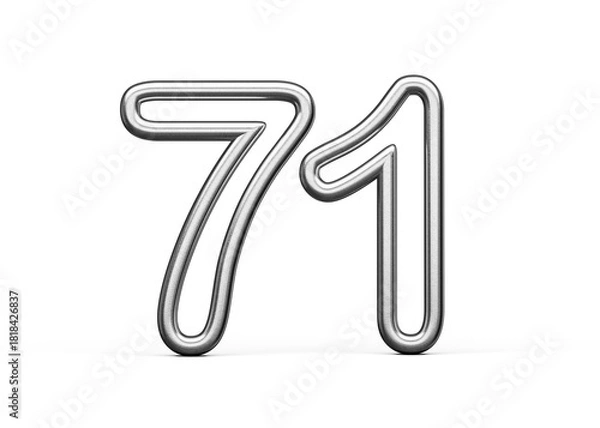 Obraz Number Seventy one 71 Made Of Silver Metallic White Background 3D Illustration