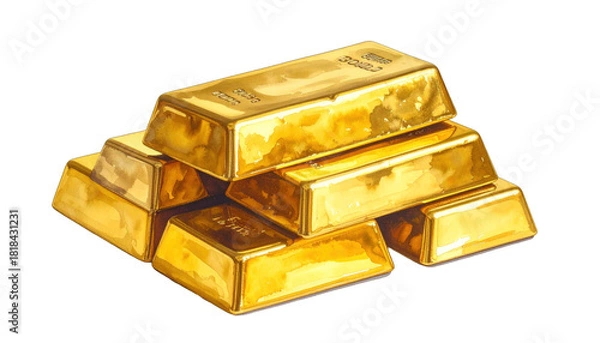 Fototapeta Close-up view of a small stack of golden bars with light reflections