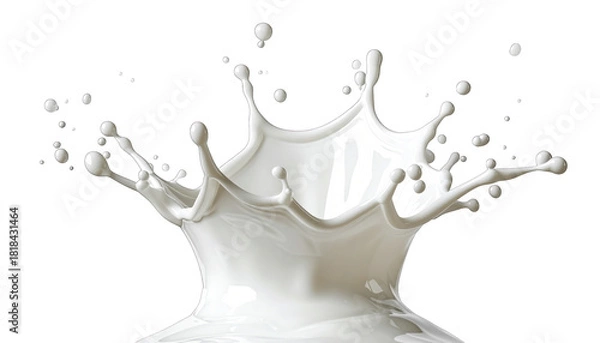 Fototapeta Liquid crown erupts upwards, droplets spraying in a stark, black backdrop