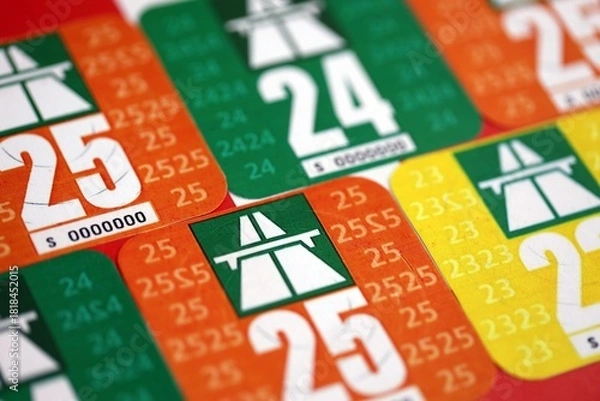 Fototapeta Switzerland vignette stickers for different years close up. Driving permit and registration concept