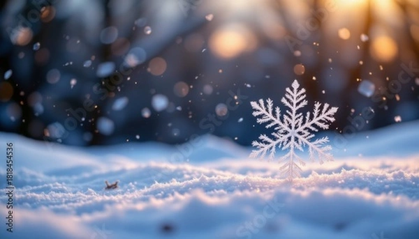 Fototapeta Winter Snowflake on Snowdrift