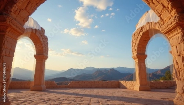 Obraz Stone Arches Overlooking Mountain Landscape