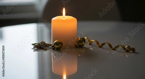 Obraz Merry Christmas and happy New year card with candles and decor. Copy space