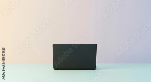Fototapeta Minimalist design of a floating laptop with a sleek modern pastel background