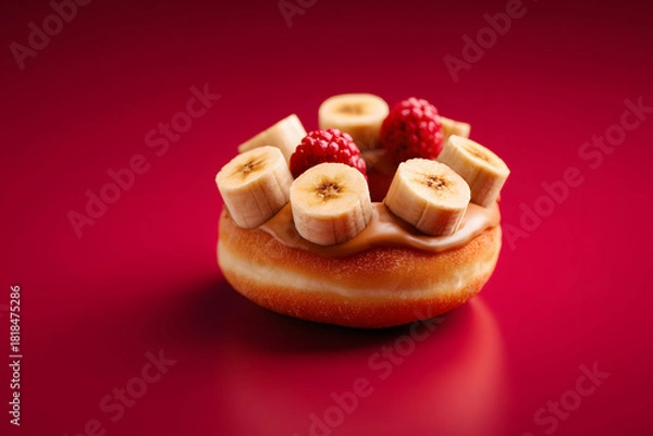Fototapeta donut with bananas on a red background