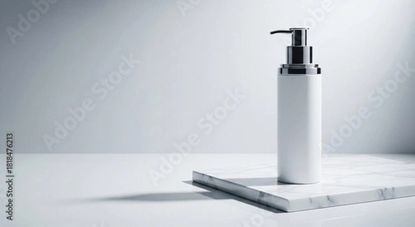 Obraz Luxury cosmetic bottle mockup on white marble background with shadow
