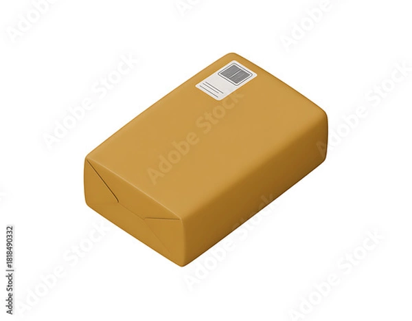 Fototapeta Sealed parcel with barcode and shipping label