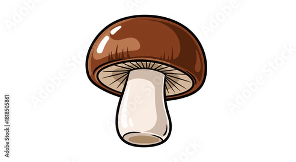 Obraz Illustrated brown mushroom with a glossy cap on a white background for culinary designs