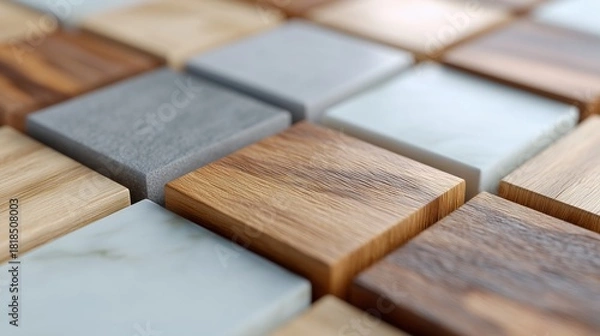 Fototapeta Timber, tile Wallpaper with Wood, Square blocks. 3D Render