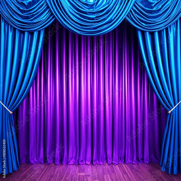 Fototapeta blue and pink curtain with stage and spotlight