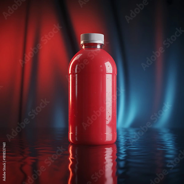 Fototapeta Bottle full drink stands on water surface glossy