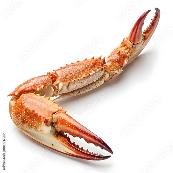Fototapeta A single raw crab claw is isolated on a white background, highlighting its freshness, texture,