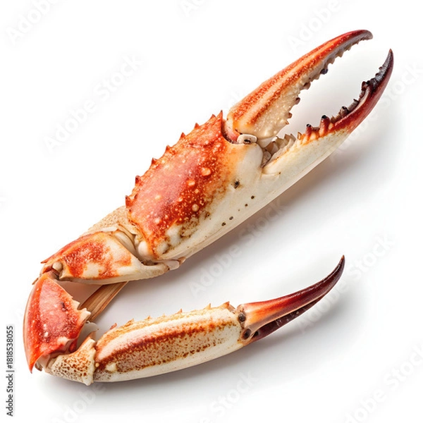 Fototapeta A single raw crab claw is isolated on a white background, highlighting its freshness, texture,