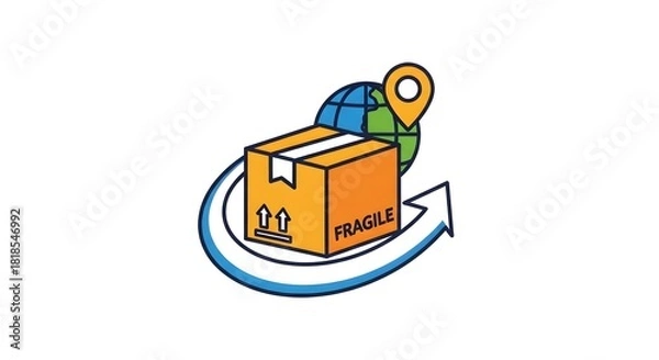 Obraz Shipping and delivery concept illustration with globe and parcel