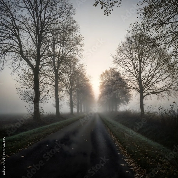 Fototapeta Foggy Early-Morning Countryside Road with Misty Atmosphere – Empty Rural Scene