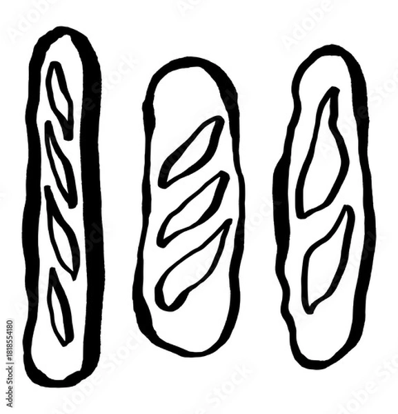 Fototapeta Hand-drawn bread line illustration set featuring various loaf shapes. Bold brush-pen line art with minimalist, expressive elements 