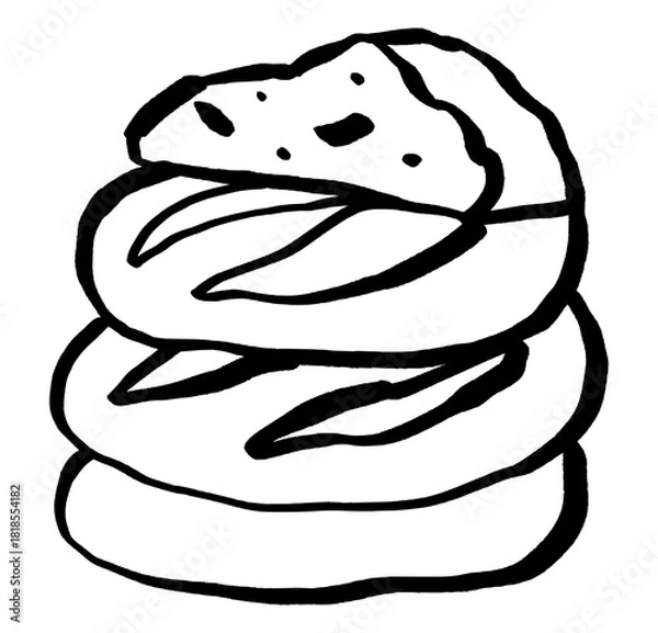 Fototapeta Hand-drawn stack of round bread loaves. Bold brush-pen line art with minimalist, expressive shapes. Simple rustic bakery illustration