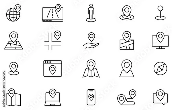 Obraz 地図と目的地の位置に関する編集可能な線画マップ位置アイコン2
