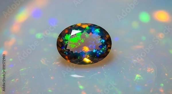 Obraz Stunning Black Opal Gemstone with Vibrant Play-of-Color