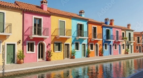 Obraz Colorful facades of old Italian buildings and houses on Burano Island in Venice, 