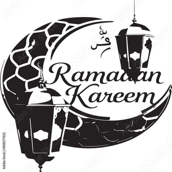 Fototapeta Ramadan Kareem vector illustration featuring a crescent moon and traditional hanging lanterns for Islamic celebration
