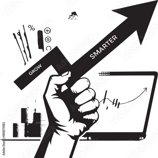 Fototapeta Determined human fist holding a bold upward vector arrow indicating success, ambition, and forward momentum