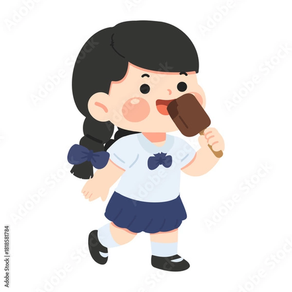 Obraz Illustration of Girl Eating Chocolate Popsicle