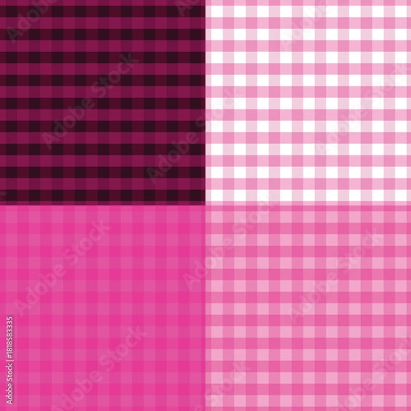 Fototapeta Pastel gingham seamless pattern in purple and pink. Colorful checkered tartan plaid repeat pattern. Geometric vector background wallpaper.
