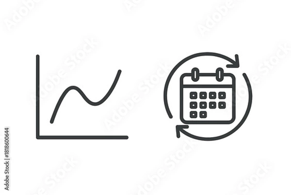 Obraz Line graph chart for data analysis and calendar icon with circular arrows for scheduling