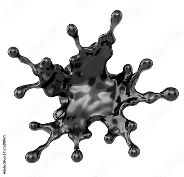 Obraz Abstract black liquid splash. Glossy dark fluid blob isolated on transparent background. Design element for crude oil industry, glaze, sauce, ink drop, food or cosmetic product promotion. PNG image