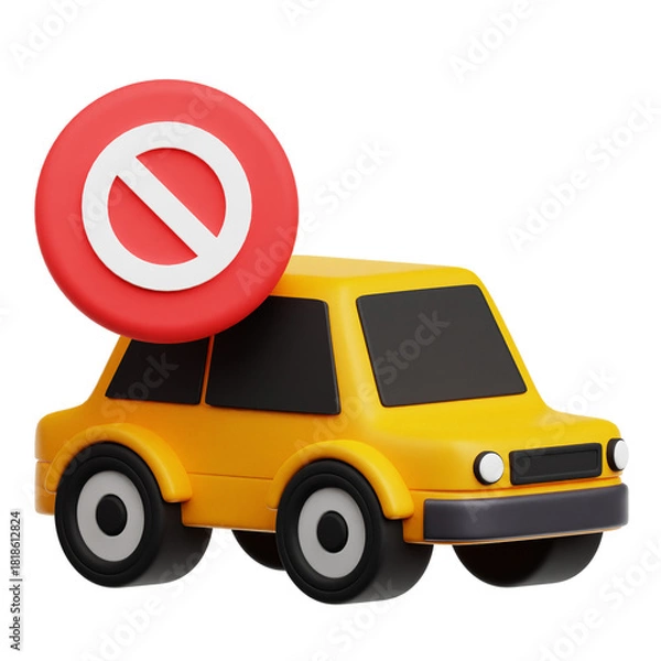 Fototapeta Block Car 3D Icon Isolated On The Transparent Background