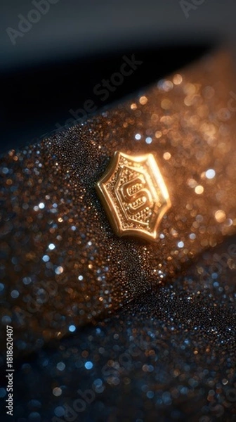 Fototapeta Macro shot of diamond-studded pet collar with elegant sparkle, Luxury velvet dog collar with gemstone details in soft lighting, Close-up of high-end pet accessory, leather and crystal design, luxury p