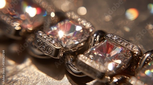 Fototapeta Macro shot of diamond-studded pet collar with elegant sparkle, Luxury velvet dog collar with gemstone details in soft lighting, Close-up of high-end pet accessory, leather and crystal design, luxury p