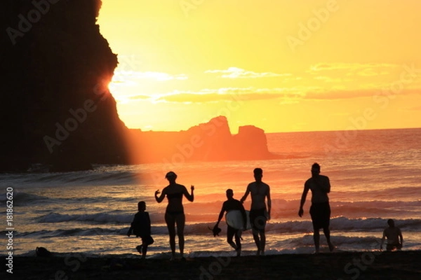 Obraz People on Beach at Sunset