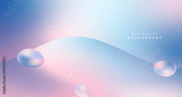 Obraz Pastel gradient background with smooth wave lines and holographic blob shapes