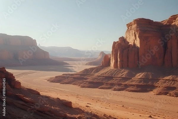 Fototapeta Cinematic Desert Landscape with Red Rock Formations and Dramatic Lighting