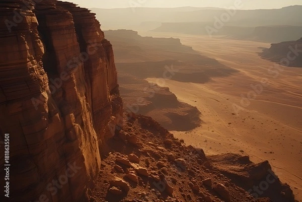 Fototapeta Cinematic Desert Landscape with Red Rock Formations and Dramatic Lighting