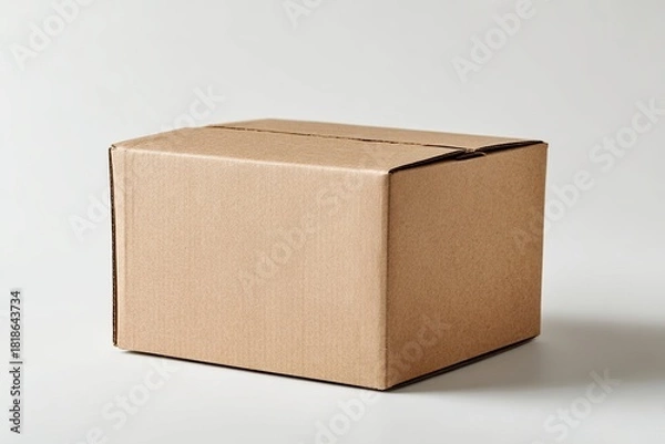 Fototapeta Plain Brown Cardboard Shipping Box on White Background for Packaging and Delivery