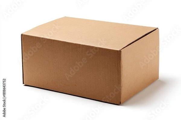 Fototapeta Plain Brown Cardboard Box on White Background for Shipping Packaging