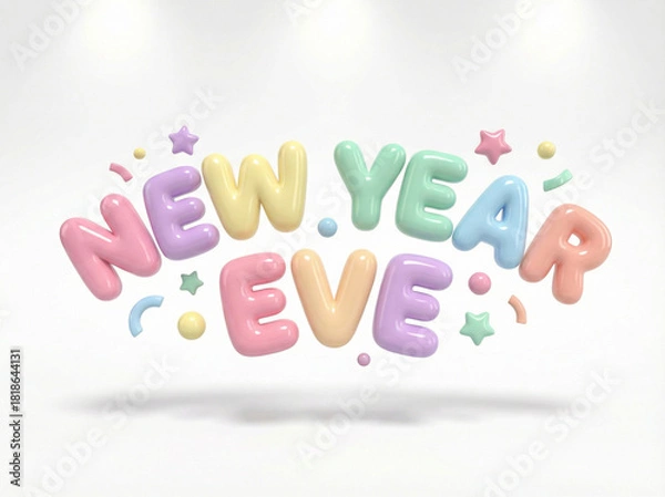 Fototapeta New Year Eve Pastel Inflated Bubble Letters 3D Rendered on White
