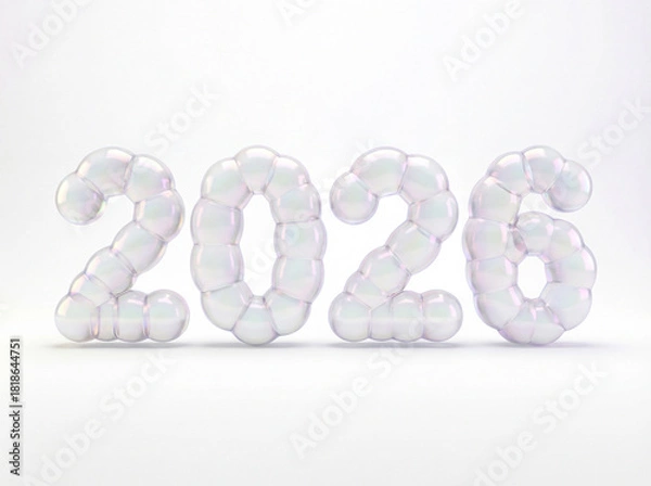 Fototapeta 2026 Year Bubble Digits 3D Rendered On Clean White Background