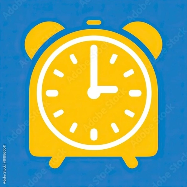 Fototapeta Bright Yellow Alarm Clock with White Dial on Blue Background