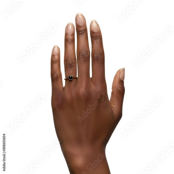 Fototapeta Beautiful black female hand facing upwards on white background
