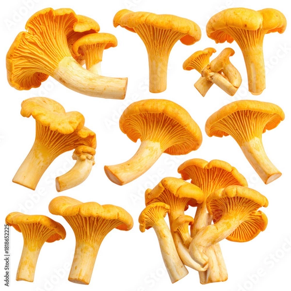 Fototapeta set of fresh chanterelle mushrooms isolated on white or transparen