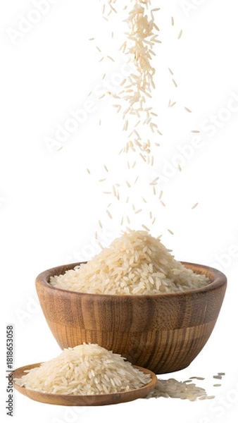 Fototapeta Falling rice isolated on transparent background
