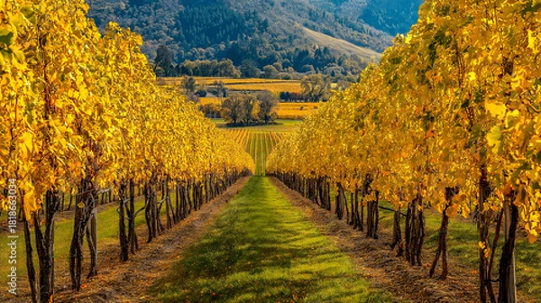 Obraz autumn vineyard landscape with golden	