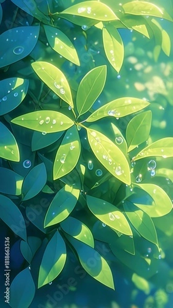 Obraz Lush green foliage, vibrant leaves in sunlight, natural textures and patterns, perfect for nature-themed projects.