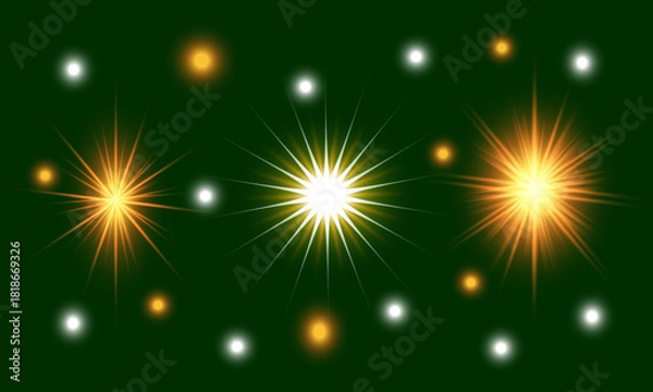 Fototapeta Shimmering light flares and sparkles on a dark green background texture