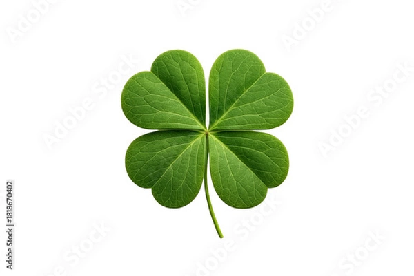 Fototapeta Fresh green four leaf clover top view isolated on transparent background PNG