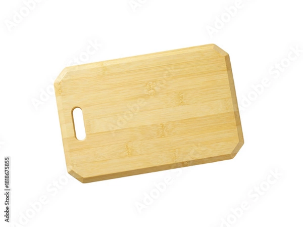 Obraz Wooden cutting board isolated PNG on transparent background, kitchen utensil for food preparation and serving purposes